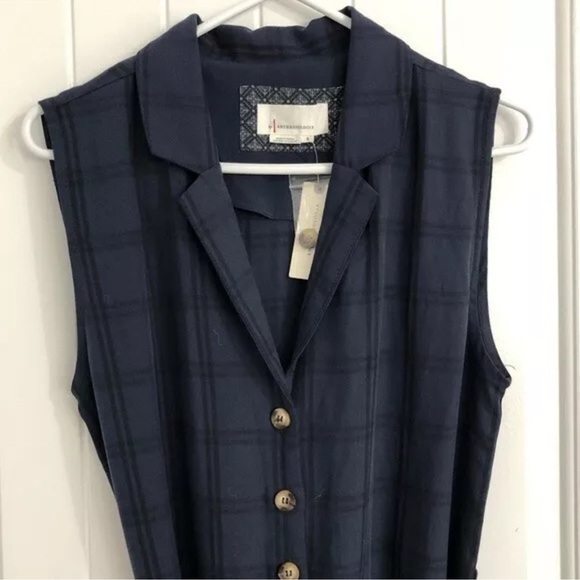 Anthropologie Brielle Plaid Jumpsuit navy blue size Medium M y2k boho H - Picture 8 of 10